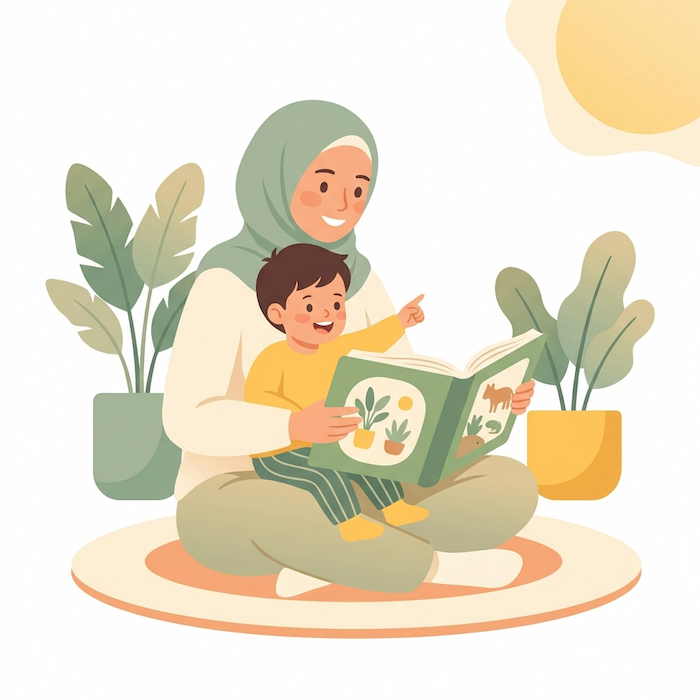 Muslim mother reading to toddler 202605070532